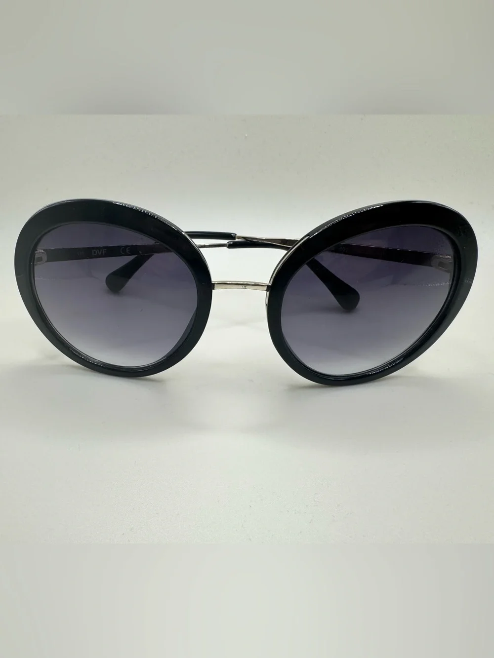 Diane von Furstenberg DVF Black Oversized Retro Round Cat Eye Sunglasses